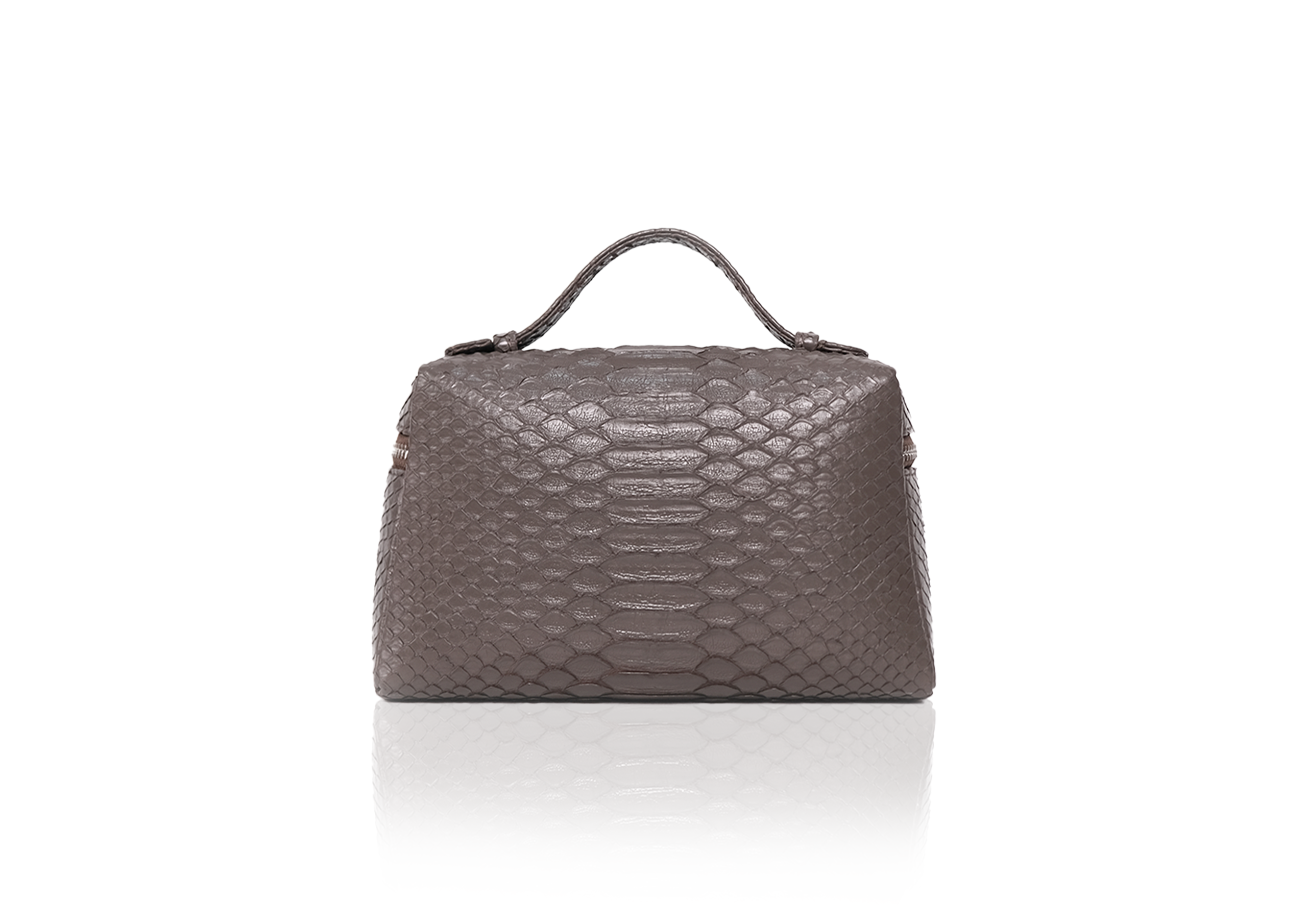 Back view Picco Python Dark Taupe – timeless genuine exotic python leather handbag elegan