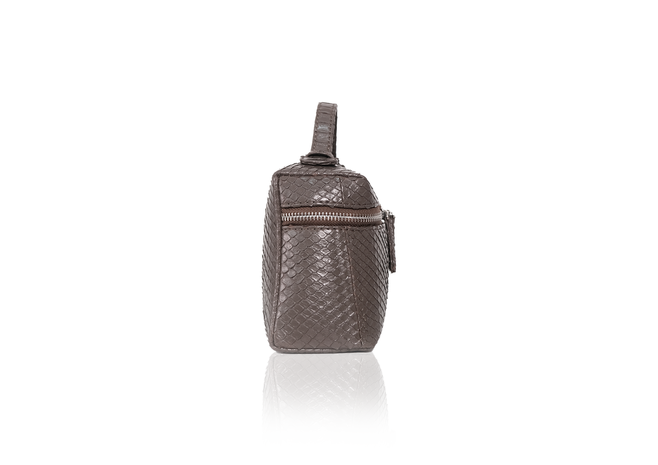 Side view Picco Python Dark Taupe – tas kulit python asli, genuine exotic python leather mini bag luxury fashion