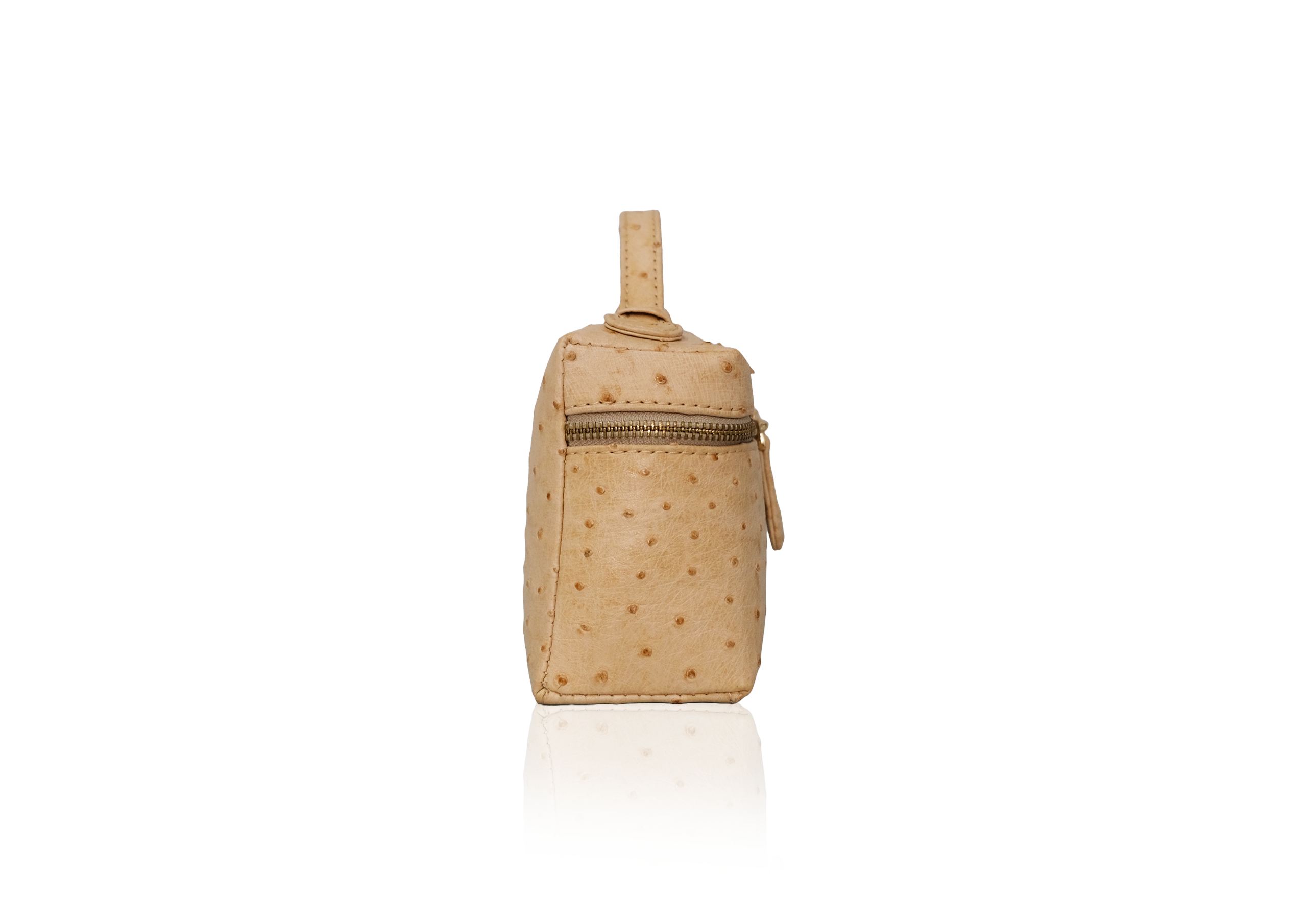 Side view Picco Ostrich Peanut – tas kulit ostrich asli, genuine exotic ostrich leather mini bag luxury fashion