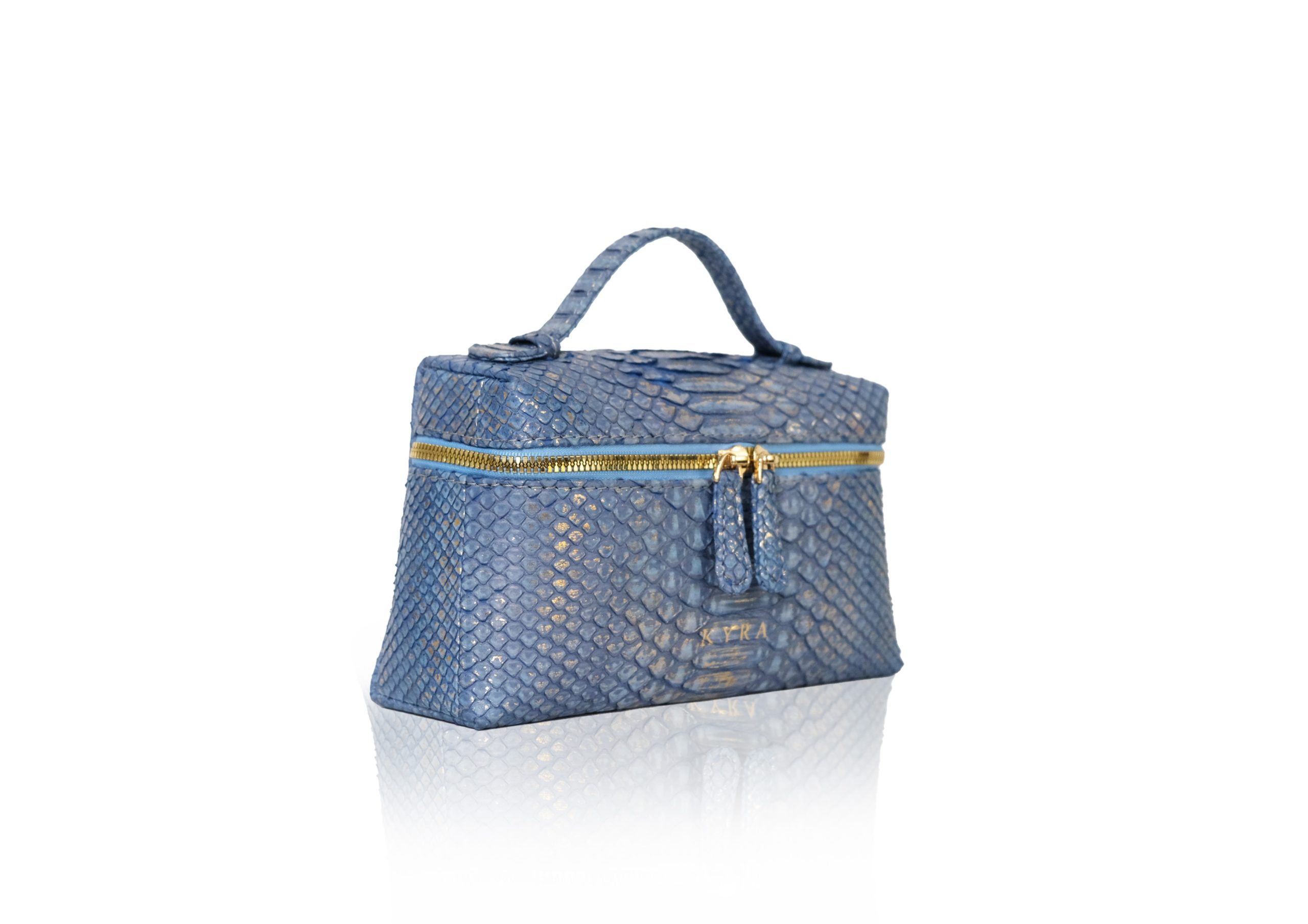 Luxury exotic python leather small bag Picco Python Dusty Blue Gold, tas selempang kulit python asli handmade premium