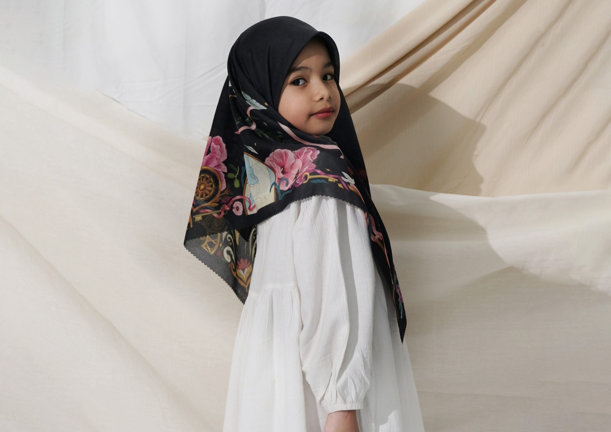 Kids Edition Illustration Scarves in Black - Libre Palestine Series - Image 3