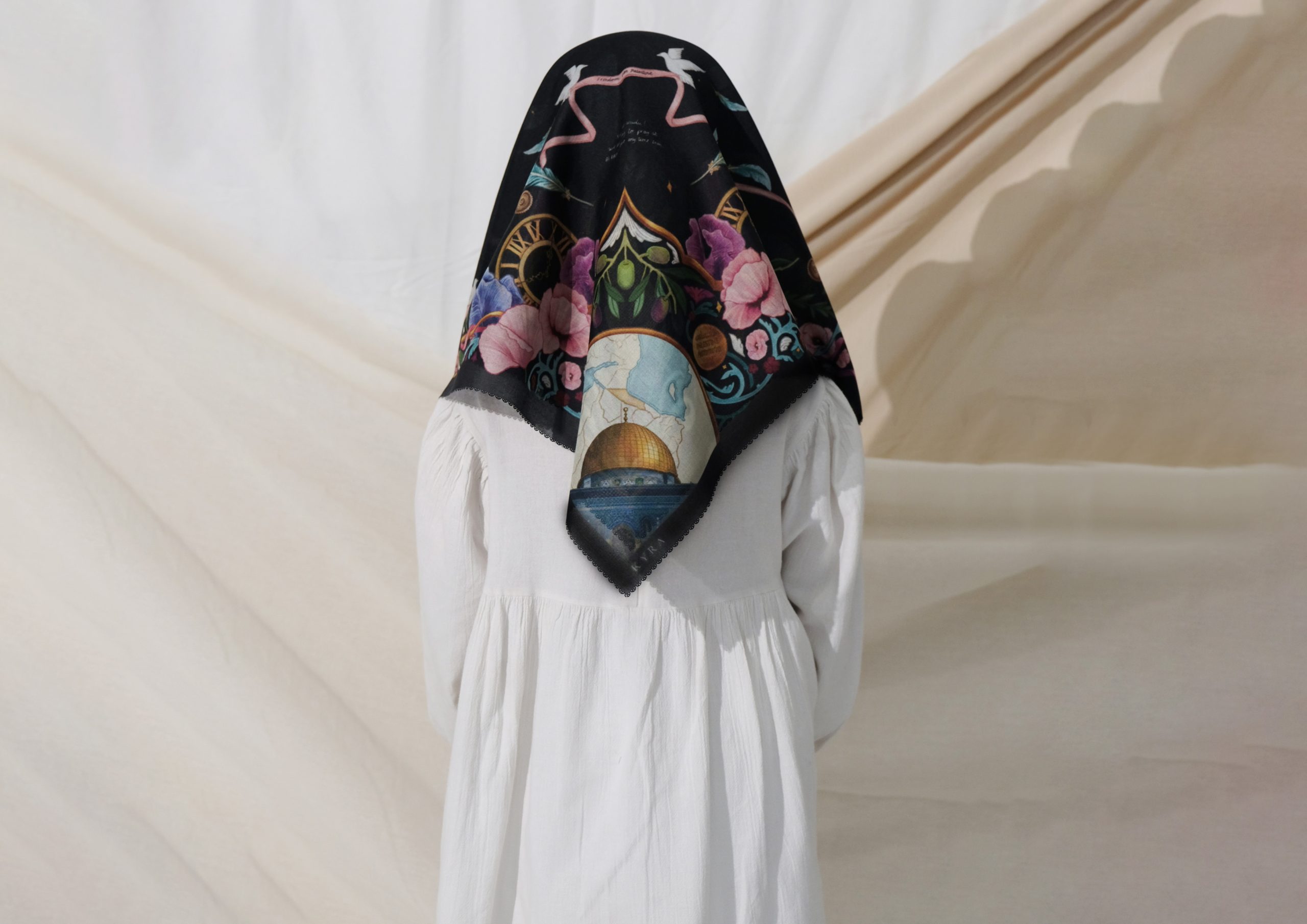 Kids Edition Illustration Scarves in Black - Libre Palestine Series - Image 4