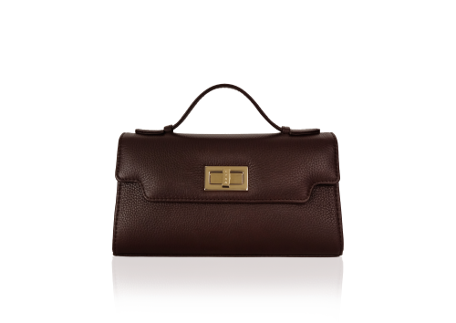 KYRA Luna 25 Dark Brown Calf – tas kulit sapi asli wanita dengan desain box bag elegan. Luxury calf leather handbag Indonesia
