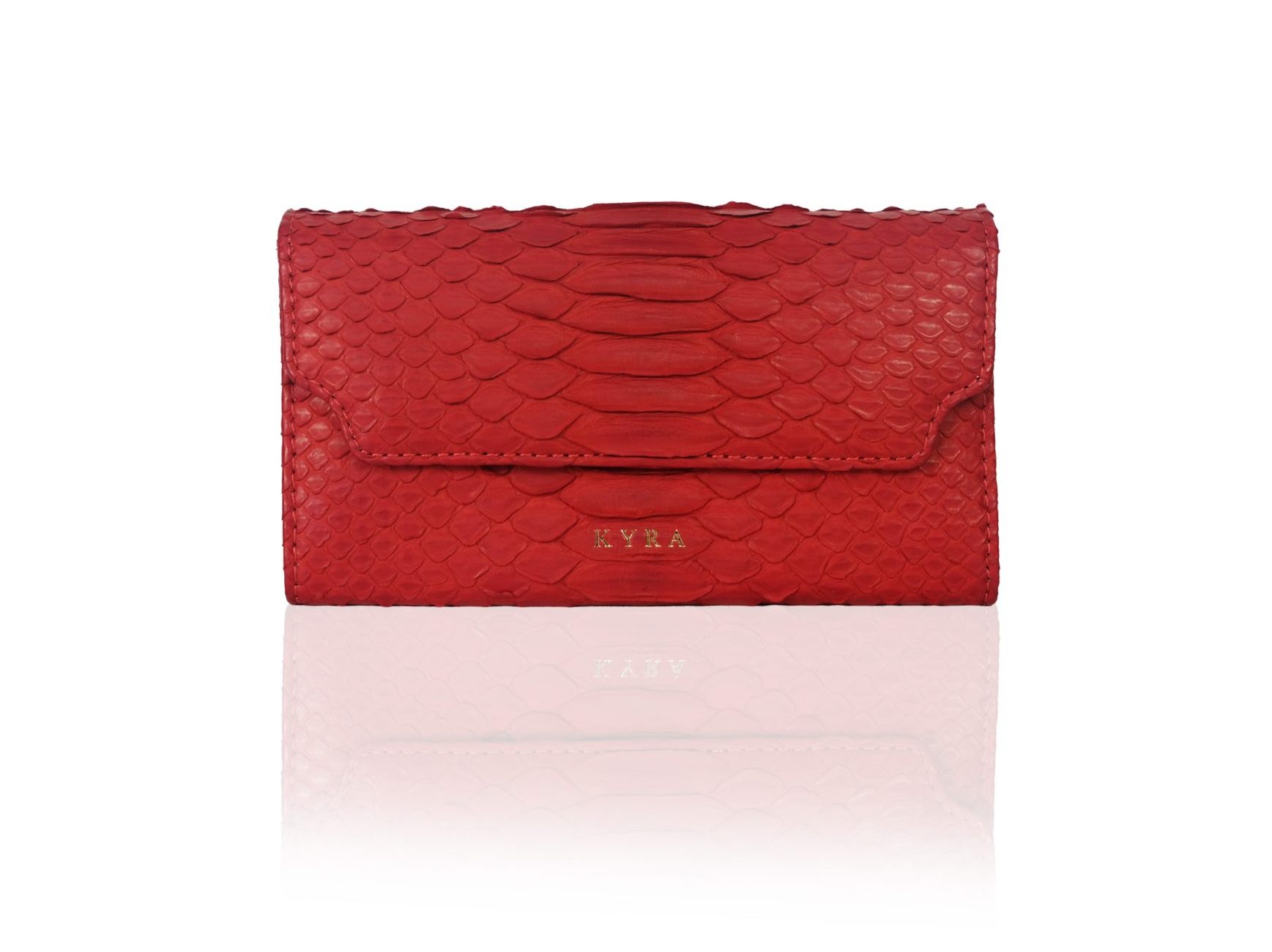 KYRA Sophia Purse Cherry Red – Dompet Kulit Ular Python Premium Warna Merah Cerah | Luxury Exotic Python Leather Wallet