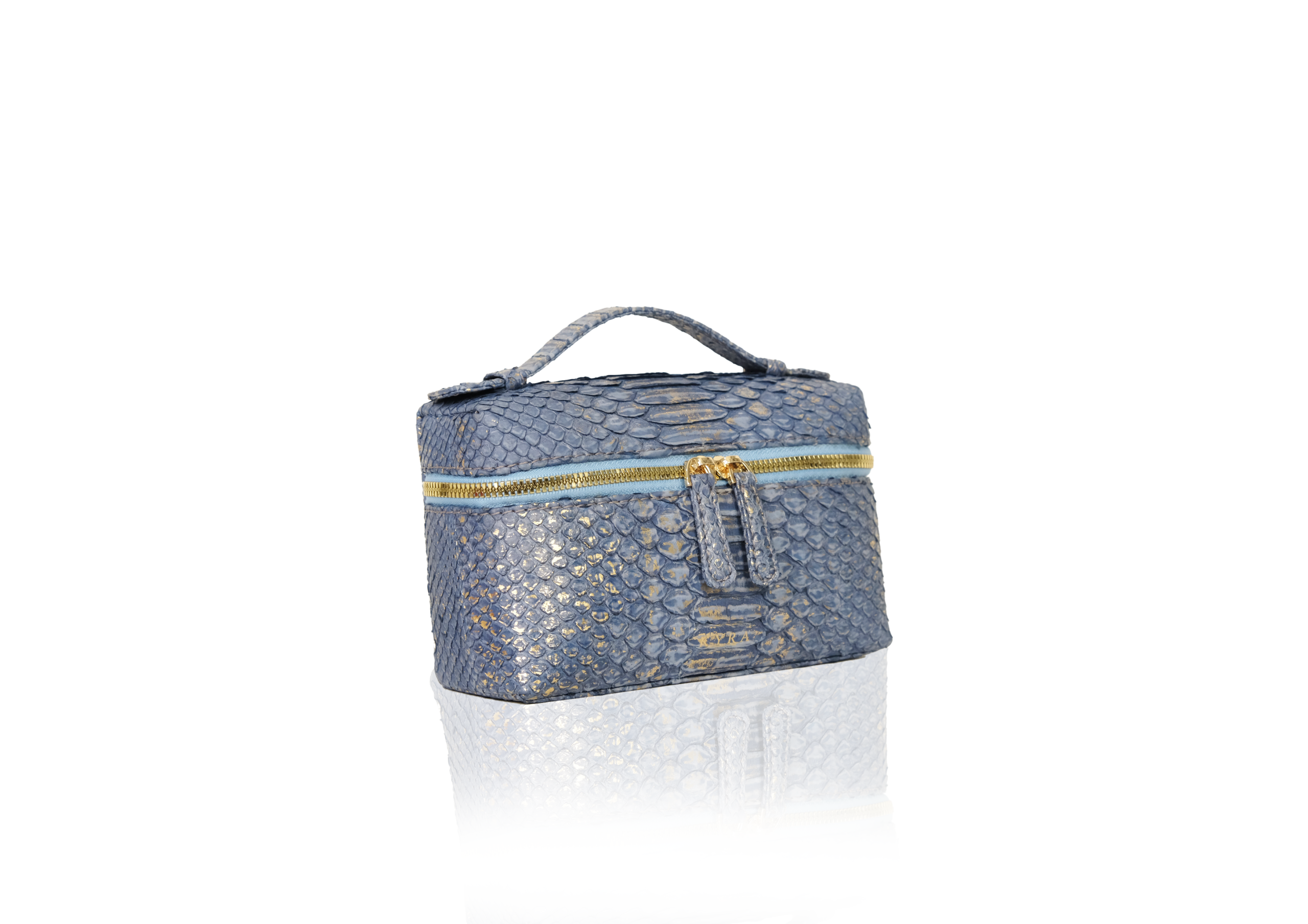 Luxury exotic small bag Picco 19 Python Dusty Blue Gold, tas selempang python asli handmade premium