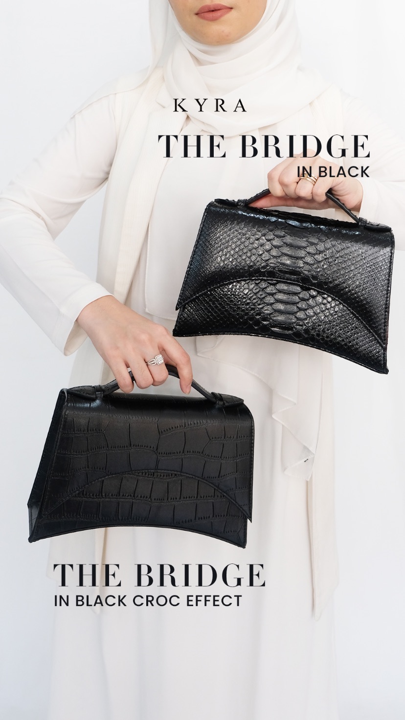 tas kulit hitam eksotis dalam variasi kulit croco embossed dan genuine python leather